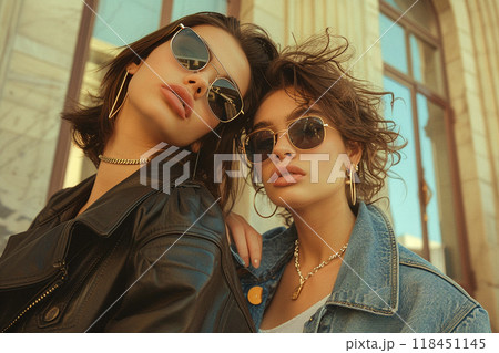 Stylish Duo in Sunglasses and Casual Wear 118451145