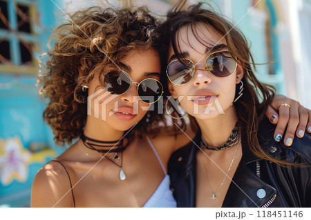 Fashionable Friends Posing Together 118451146
