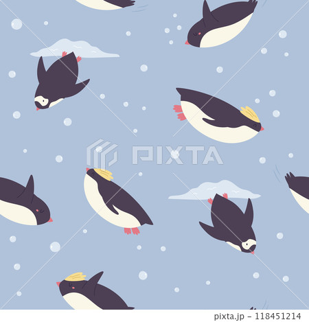 Colorful seamless pattern with cute and funny penguins 118451214