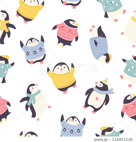 Colorful seamless pattern with cute and funny penguins Colorful seamless pattern with cute and funny penguins 118451226