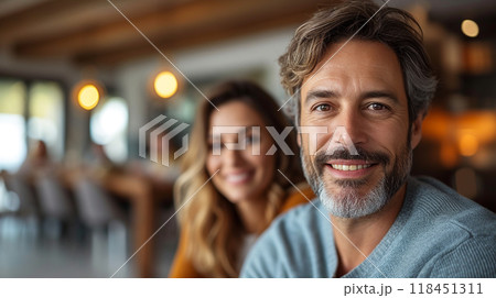 Smiling Couple in a Cozy Coffee Smiling Couple in a Cozy Coffee 118451311