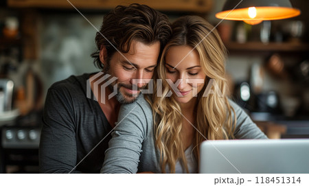 Couple Enjoying Time Together with Laptop Couple Enjoying Time Together with Laptop 118451314