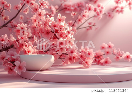 Serene Cherry Blossoms with Teacup 118451344