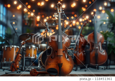 Elegant String Quartet Instruments on Stage 118451361