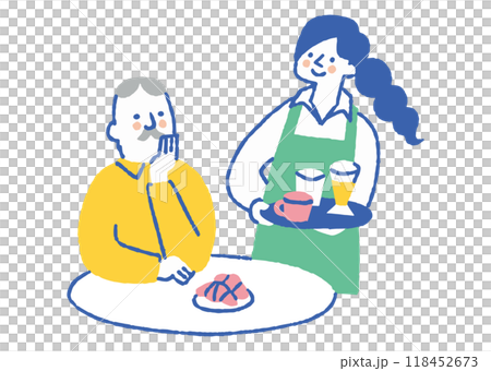 Old man ordering a drink at a cafe_Color 118452673