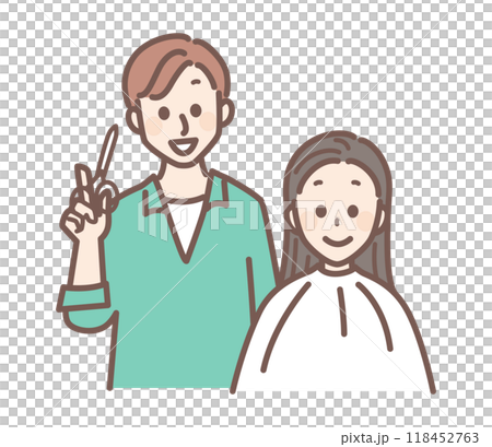 A simple illustration of a hairdresser and a female customer 118452763