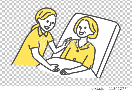 Caregiver helping a woman lying in bed 118452774