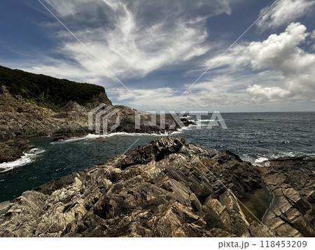 Near the Father Sidotti Landing Monument in Yakushima JAPAN, there is a beach where you can enjoy the magnificent terrain, geological formations and huge rocks. Near the Father Sidotti Landing Monument in Yakushima JAPAN, there is a beach where you can enjoy the magnificent terrain, geological formations and huge rocks. 118453209