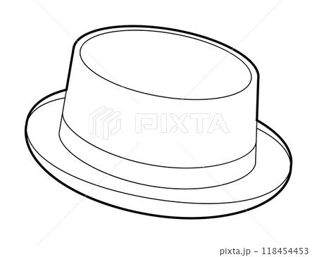 Porkpie Hat with band. Head Fashion accessory cap with narrow brim clothing technical illustration. Vector headgear Porkpie Hat with band. Head Fashion accessory cap with narrow brim clothing technical illustration. Vector headgear 118454453