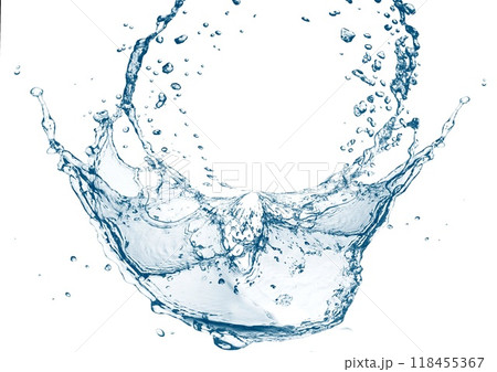 青い水しぶきの輪と白背景 118455367