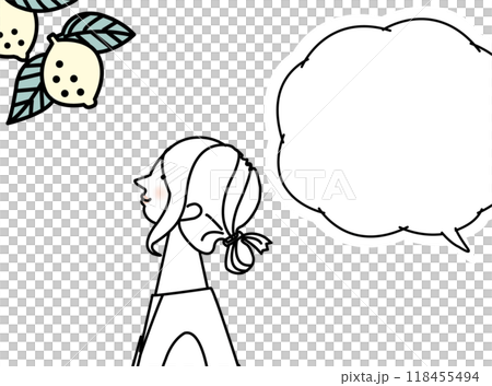 一個女孩抬頭看水果的插圖 一個女孩抬頭看水果的插圖 118455494