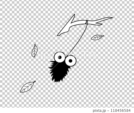 風に吹かれる蓑虫のシンプルでコミカルな白黒イラスト 風に吹かれる蓑虫のシンプルでコミカルな白黒イラスト 118456584