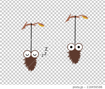 一組簡單而滑稽的毛毛蟲掛在樹枝上的插圖集 一組簡單而滑稽的毛毛蟲掛在樹枝上的插圖集 118456586