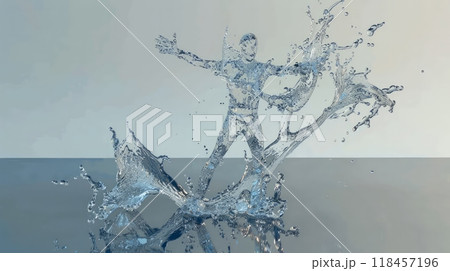splashes of water in the form of a man with outstretched arms 118457196