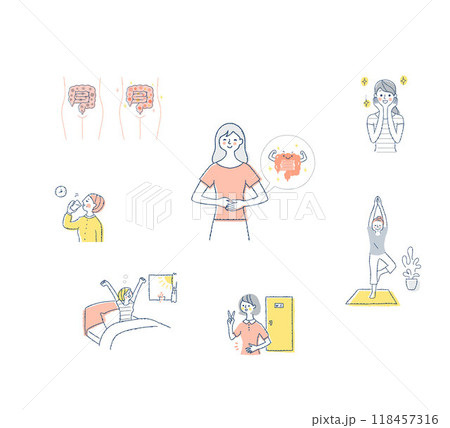 元気な腸・健康的な生活習慣のイメージいろいろ　セット 118457316