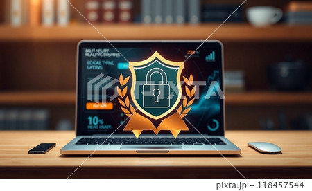 Realistic internet security badge concept for bussines 118457544