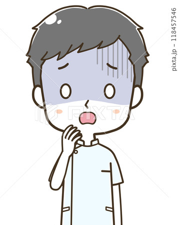 青ざめる若い男性看護師の上半身イラスト 118457546
