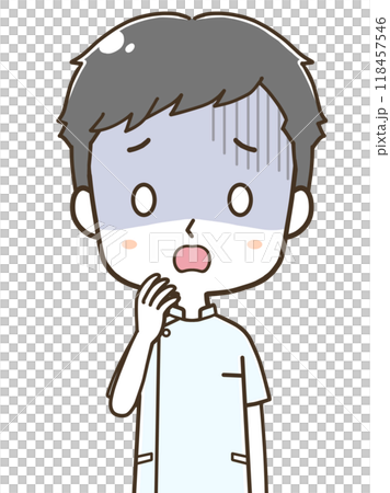 青ざめる若い男性看護師の上半身イラスト 118457546