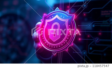 Realistic internet security badge concept for bussines 118457547