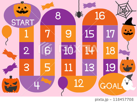かわいいハロウィンのイラストのすごろく素材 かわいいハロウィンのイラストのすごろく素材 118457708