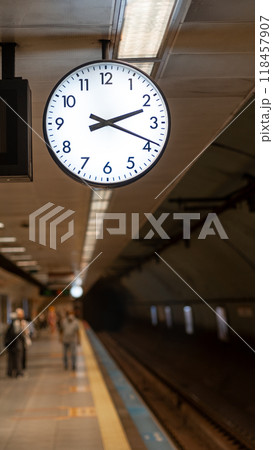 Round the clock in the subway subway station at train station for watch time waiting train, in Istanbul, Turkey. copy space 118457907