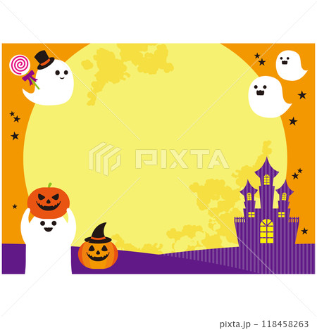 かぼちゃとおばけとお城のかわいいハロウィンフレーム 118458263