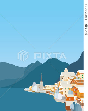 ハルシュタット　hallstatt　ザルツカンマ―グート　salzkammergut　冬風景 118458344
