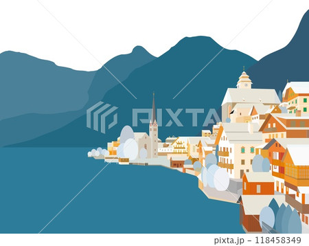 ハルシュタット　hallstatt　ザルツカンマ―グート　salzkammergut　冬風景 118458349