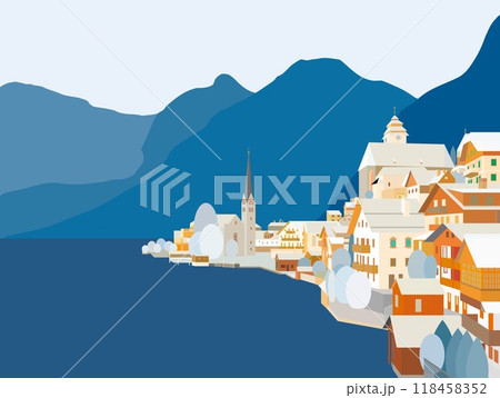 ハルシュタット　hallstatt　ザルツカンマ―グート　salzkammergut　冬風景 118458352