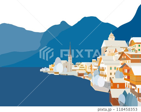 ハルシュタット　hallstatt　ザルツカンマ―グート　salzkammergut　冬風景 118458353