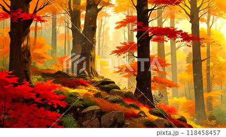 紅葉の森の中 118458457