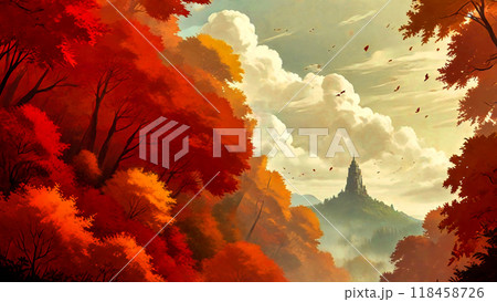紅葉の山と城 118458726