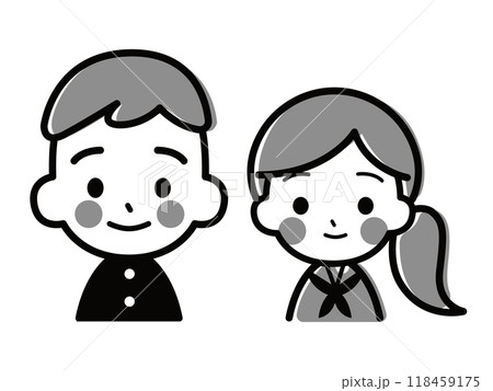 学生服を着た学生男女のモノクロキャラアイコン 学生服を着た学生男女のモノクロキャラアイコン 118459175