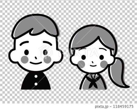 学生服を着た学生男女のモノクロキャラアイコン 学生服を着た学生男女のモノクロキャラアイコン 118459175