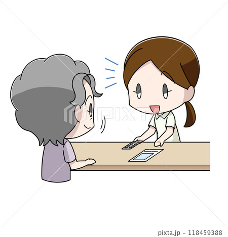 薬剤師から薬の説明を受ける高齢女性のイラスト 118459388
