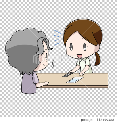 薬剤師から薬の説明を受ける高齢女性のイラスト 118459388