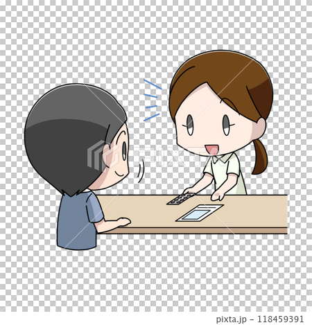 一名男子從藥劑師那裡接受藥物解釋的插圖 118459391