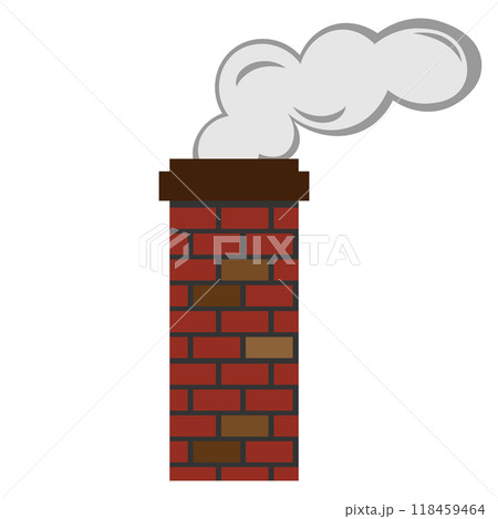 煙が出ている背の高いレンガ造りの煙突のイラスト 118459464