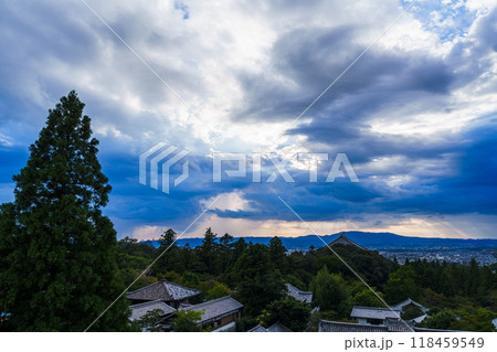 初秋の東大寺二月堂からの夕景 東大寺境内を見下ろす良弁杉と夕空 初秋の東大寺二月堂からの夕景 東大寺境内を見下ろす良弁杉と夕空 118459549