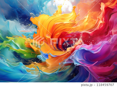 カラフルな塗料がしぶきを上げる抽象的な背景 118459707