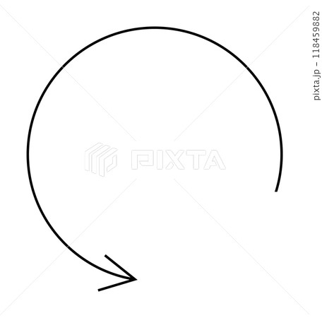 Black arrow forming a semi-circle with a pointed end, in simple, clean lines. Ideal for design, rotation concepts, process illustration, workflow diagrams, and motion. Simple vector style. Black arrow forming a semi-circle with a pointed end, in simple, clean lines. Ideal for design, rotation concepts, process illustration, workflow diagrams, and motion. Simple vector style. 118459882