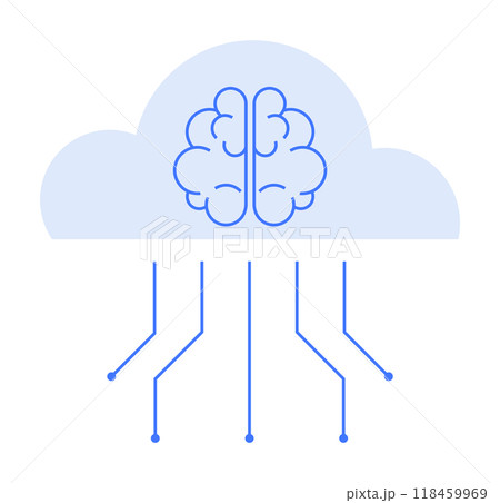 A cloud with a brain and connecting lines represents cloud computing, artificial intelligence, and technology integration. Ideal for technology, AI, cloud computing, digital transformation, IoT. Minim A cloud with a brain and connecting lines represents cloud computing, artificial intelligence, and technology integration. Ideal for technology, AI, cloud computing, digital transformation, IoT. Minim 118459969