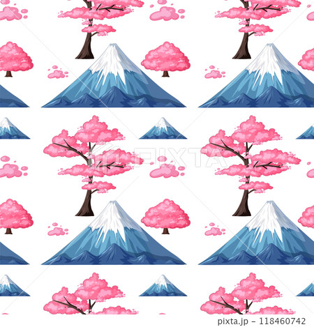 Seamless Cherry Blossom and Mountain Pattern Seamless Cherry Blossom and Mountain Pattern 118460742