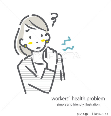 肩こりに悩む会社員の女性 シンプルでお洒落な線画イラスト 肩こりに悩む会社員の女性 シンプルでお洒落な線画イラスト 118460933