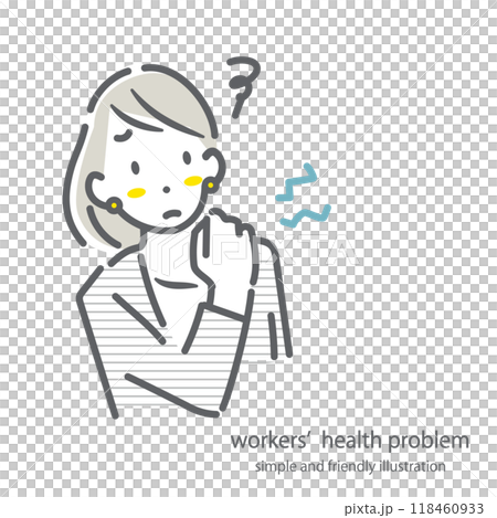 肩こりに悩む会社員の女性 シンプルでお洒落な線画イラスト 肩こりに悩む会社員の女性 シンプルでお洒落な線画イラスト 118460933