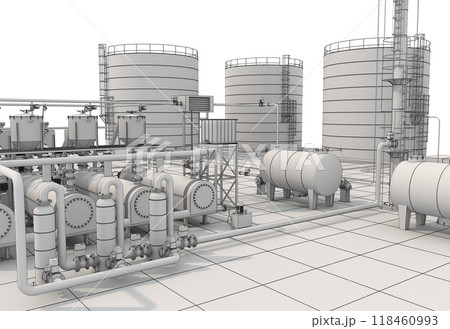 oil refinery, chemical production, waste processing plant, exterior visualization, 3D illustration, cg 118460993
