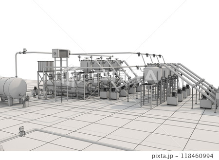 oil refinery, chemical production, waste processing plant, exterior visualization, 3D illustration, cg 118460994