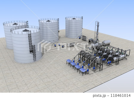 oil refinery, chemical production, waste processing plant, exterior visualization, 3D illustration, cg oil refinery, chemical production, waste processing plant, exterior visualization, 3D illustration, cg 118461014