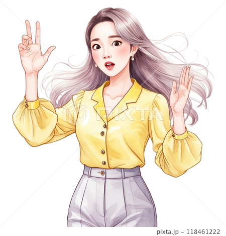 両手を挙げて驚いている女性 118461222