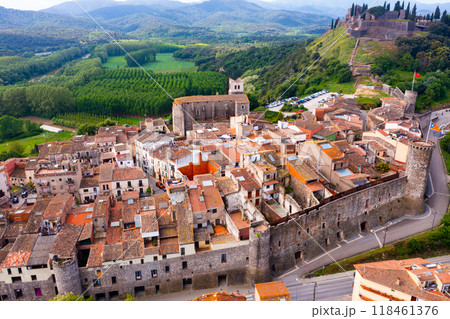 View from drone of spanish village Hostalric View from drone of spanish village Hostalric 118461376